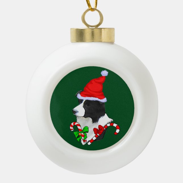 Border Collie Christmas Keramik Kugel-Ornament (Vorderseite)