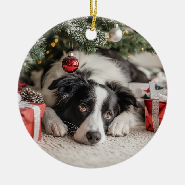 Border Collie Christmas Keramik Ornament (Vorne)