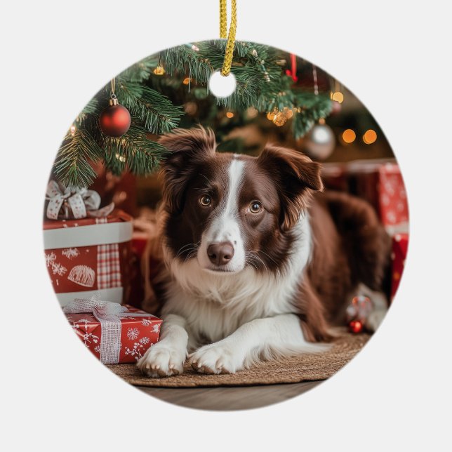 Border Collie Christmas Keramik Ornament (Vorne)