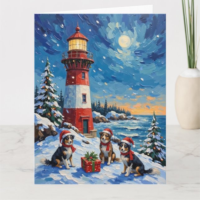 Border Collie Christmas Lighthouse Holiday Karte (Vorderseite)
