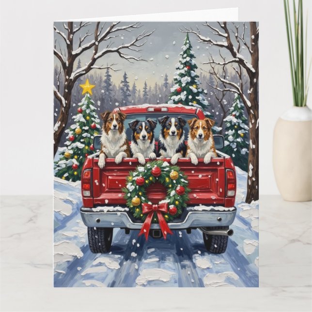 Border Collie Christmas Red Truck Holiday Karte (Vorderseite)