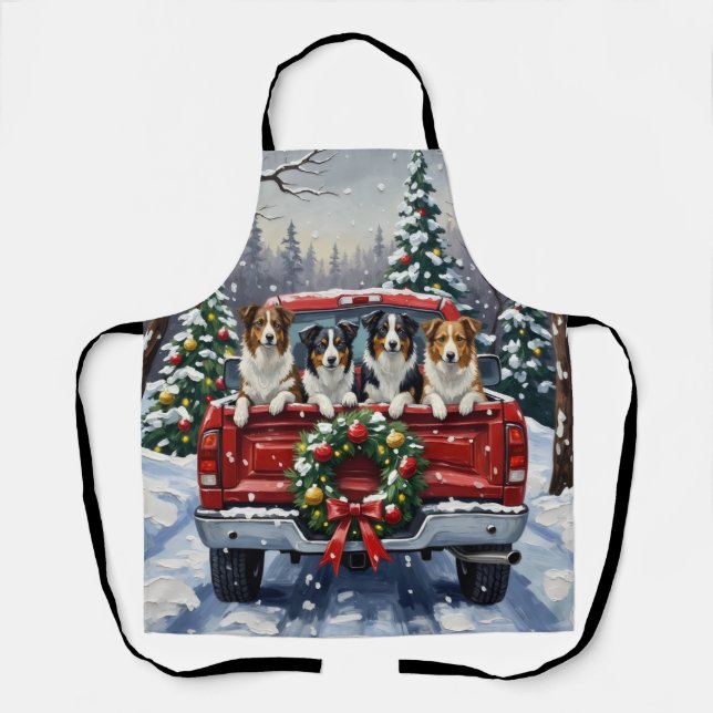 Border Collie Christmas Red Truck Holiday Schürze (Vorderseite)
