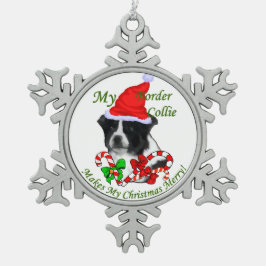 Border Collie Christmas Schneeflocken Zinn-Ornament