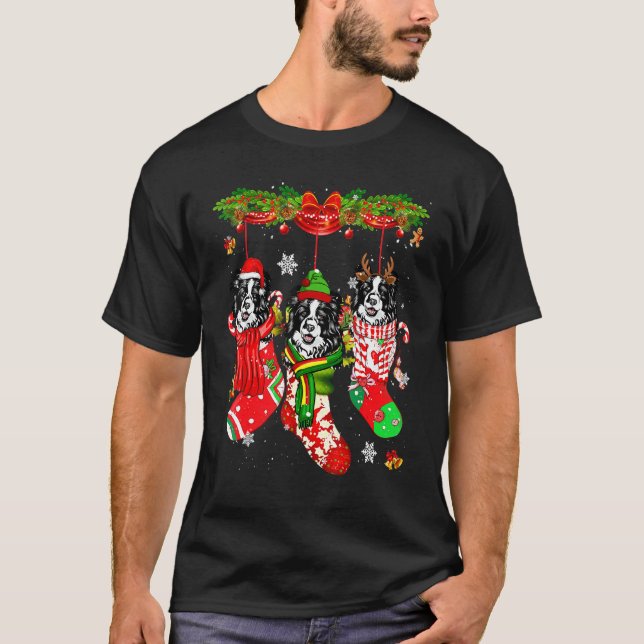 Border Collie Christmas Socks Costume Merry Xmas T-Shirt (Vorderseite)