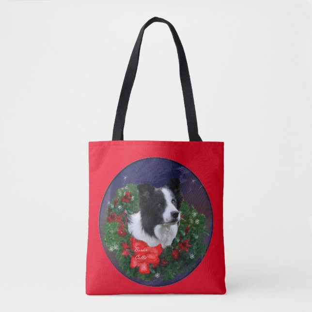 Border Collie Christmas Tasche (Vorderseite)