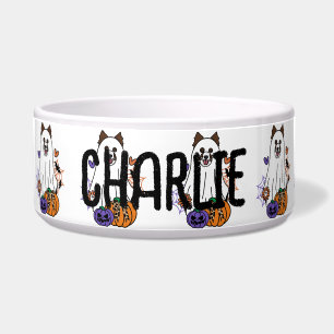 Border Collie Dark Brown Halloween Ghost Dog Napf