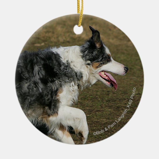 Border-Collie, die 1 laufen lässt Keramik Ornament (Vorne)