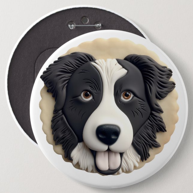 Border Collie Dog 3D Inspiriert Button (Vorne & Hinten)