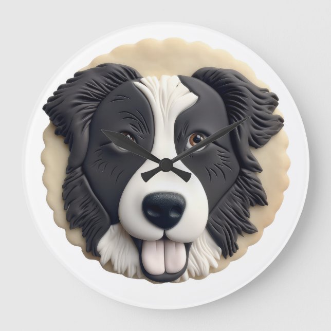 Border Collie Dog 3D Inspiriert Große Wanduhr (Vorderseite)