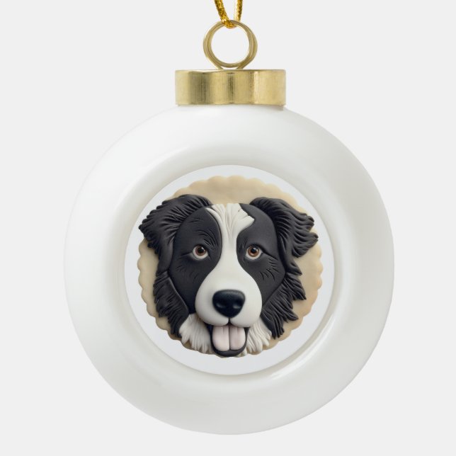 Border Collie Dog 3D Inspiriert Keramik Kugel-Ornament (Vorderseite)