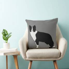 Border Collie Dog Abstrakt Illustration Grau Kissen