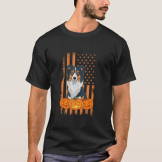 Border Collie Dog American Flag Patriotic Hallowee T-Shirt