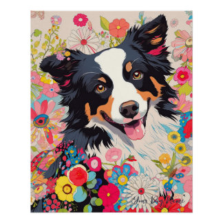 Border Collie Dog and Blume 002 - Schneiderjuwel Poster