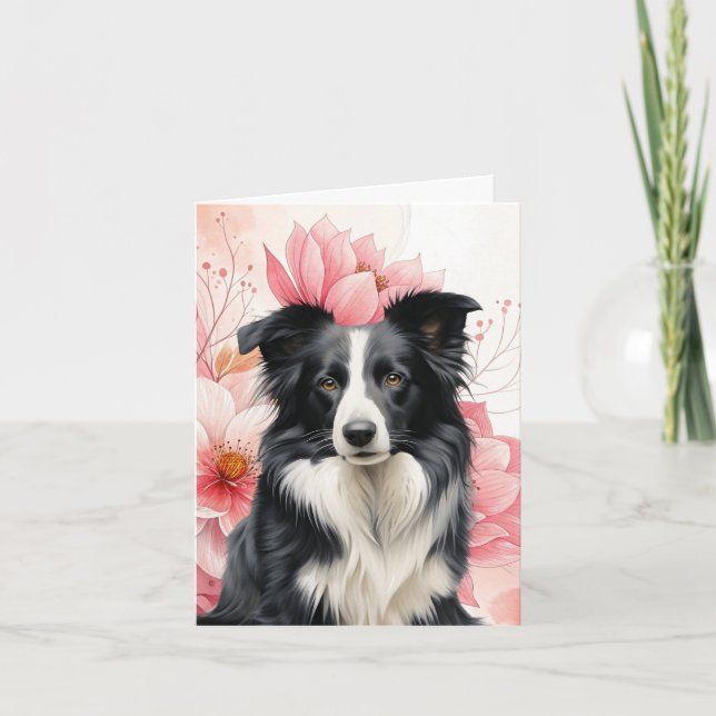 Border Collie Dog and Bold Pink Lilies (Vorderseite)