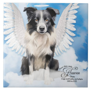 Border Collie Dog Angel Custom Pet Memorial Fliese