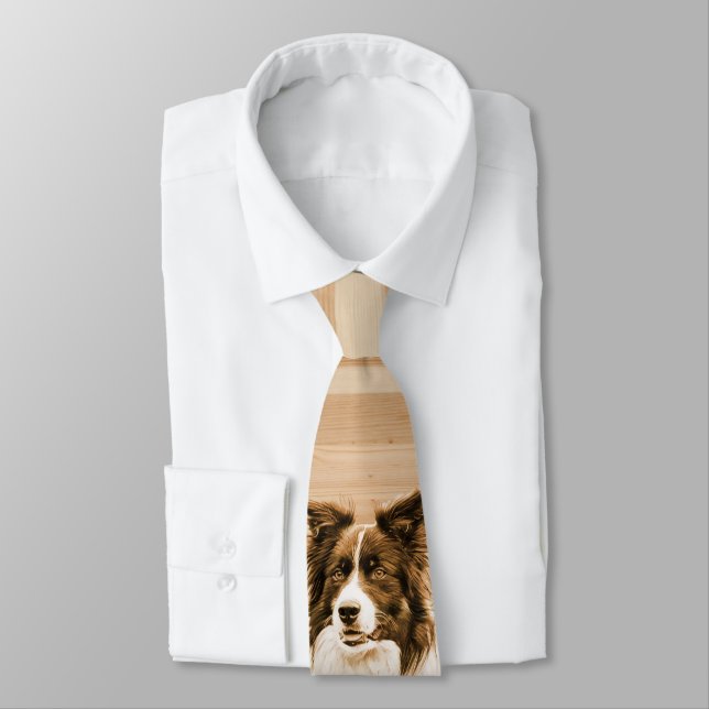 Border Collie Dog Animal Pet Wood Krawatte (Gebunden)
