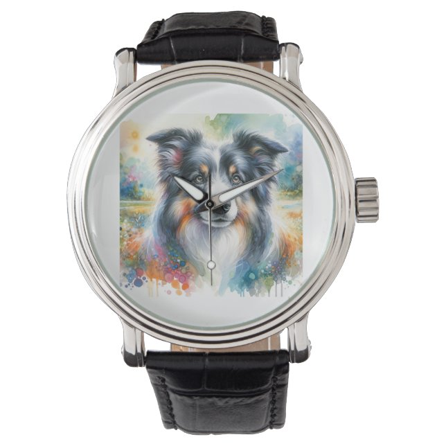 Border Collie Dog AREF1801 - Watercolor Armbanduhr (Vorderseite)