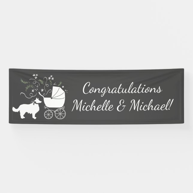 Border Collie Dog Baby Dusche Welpe Grau Banner (Horizontal)