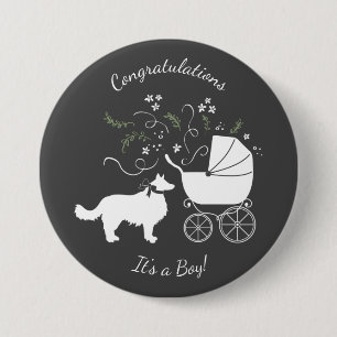 Border Collie Dog Baby Dusche Welpe Grau Button