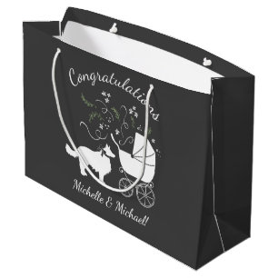 Border Collie Dog Baby Dusche Welpe Grau Große Geschenktüte