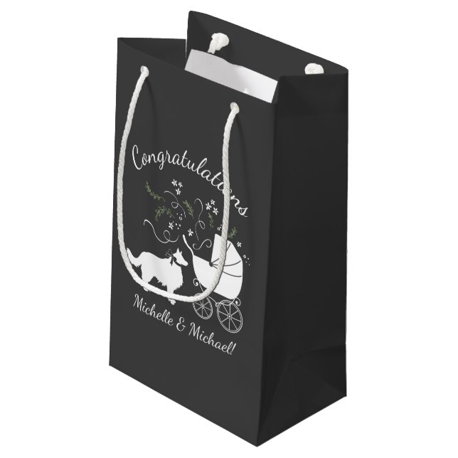 Border Collie Dog Baby Dusche Welpe Grau Kleine Geschenktüte (Rückseite Schrägansicht)