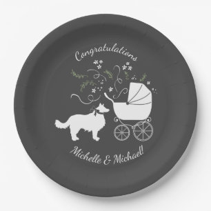 Border Collie Dog Baby Dusche Welpe Grau Pappteller