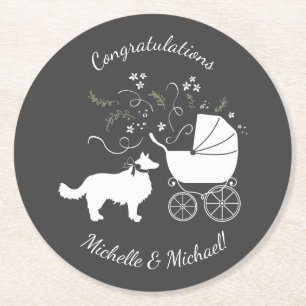 Border Collie Dog Baby Dusche Welpe Grau Runder Pappuntersetzer