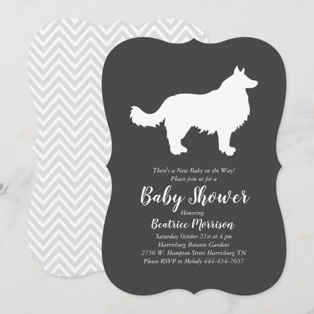 Border Collie Dog Babydusche Einladung (Vorne/Hinten)