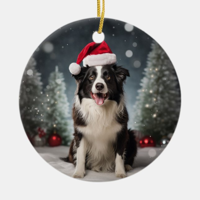 Border Collie Dog Christmas Keepake Keramik Ornament (Vorne)