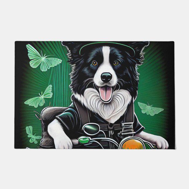 Border Collie Dog Fahrrad St. Patrick's Day Fußmatte (Vorderseite)
