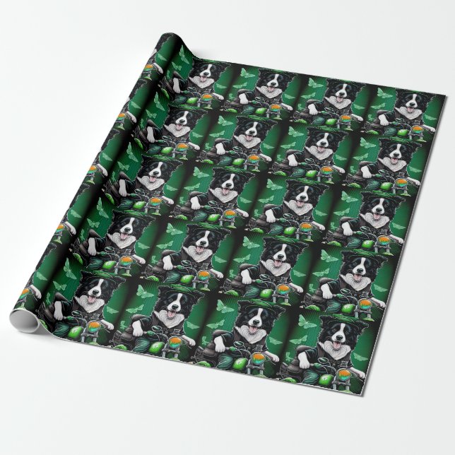 Border Collie Dog Fahrrad St. Patrick's Day Geschenkpapier (Ungerollt)