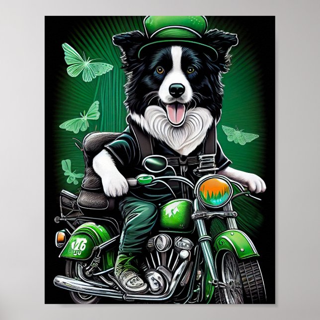 Border Collie Dog Fahrrad St. Patrick's Day Poster (Vorne)