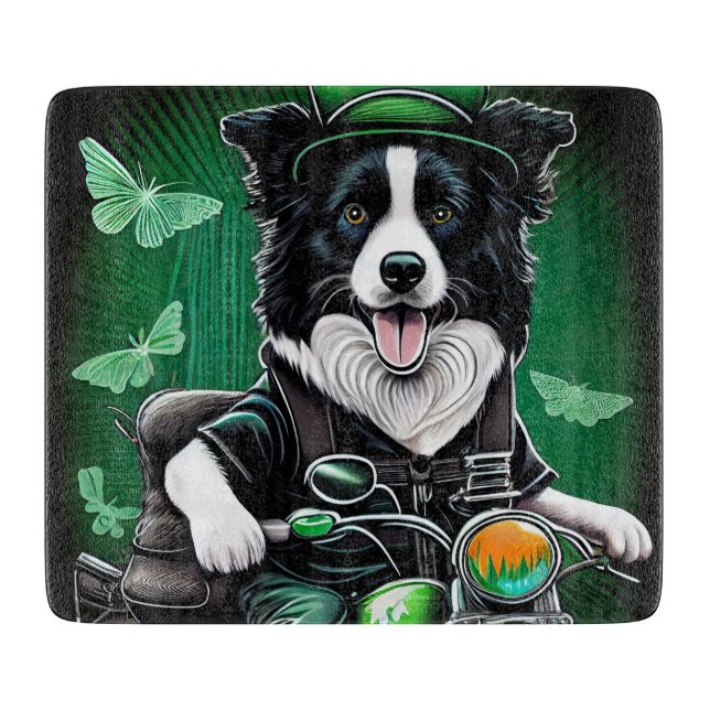 Border Collie Dog Fahrrad St. Patrick's Day Schneidebrett (Vorderseite)