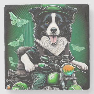 Border Collie Dog Fahrrad St. Patrick's Day Steinuntersetzer