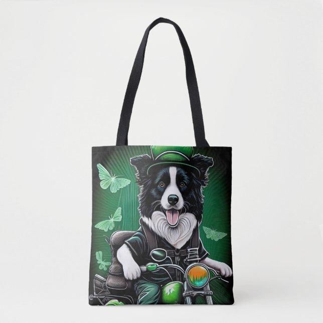 Border Collie Dog Fahrrad St. Patrick's Day Tasche (Vorderseite)