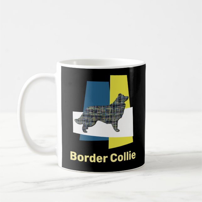 Border Collie Dog Gelb & Schwarzes Gitter Abstrakt Kaffeetasse (Links)