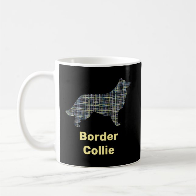Border Collie Dog Gelbe und schwarze Gitterlinie Kaffeetasse (Links)