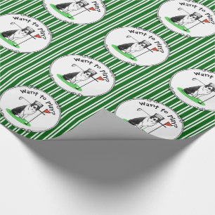 Border Collie Dog Golf spielen (schwarz & weiß) Sp Geschenkpapier