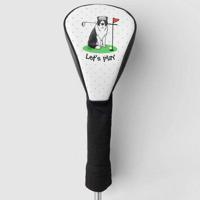 Border Collie Dog Golf spielen (schwarz & weiß) Sp Golf Headcover (Vorderseite)