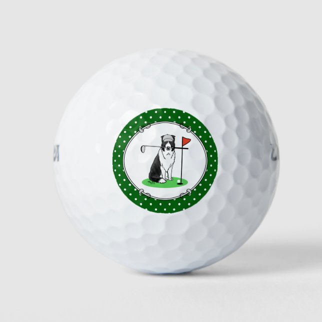 Border Collie Dog Golf spielen (schwarz & weiß) Sp Golfball (Vorderseite)