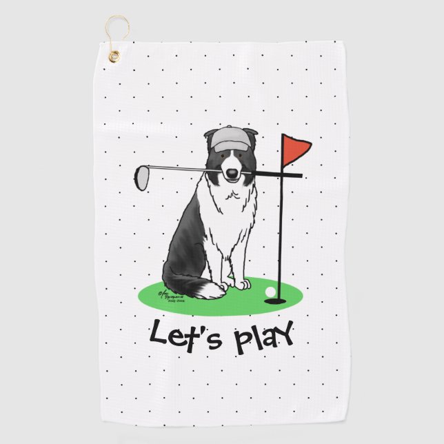 Border Collie Dog Golf spielen (schwarz & weiß) Sp Golfhandtuch (Vorderseite)