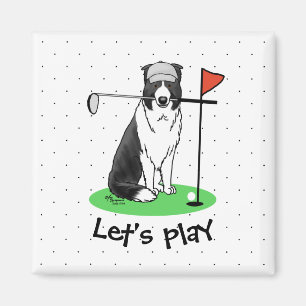 Border Collie Dog Golf spielen (schwarz & weiß) Sp Magnet