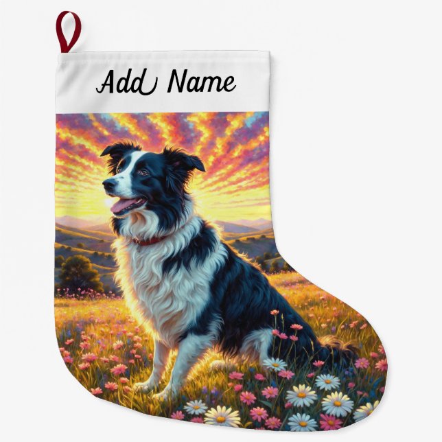 Border Collie Dog Großer Weihnachtsstrumpf (Vorderseite)