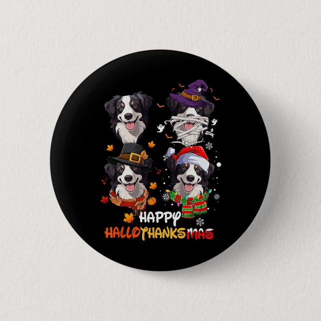 Border Collie Dog Hallothanksmas Halloween Thanksg Button (Vorderseite)