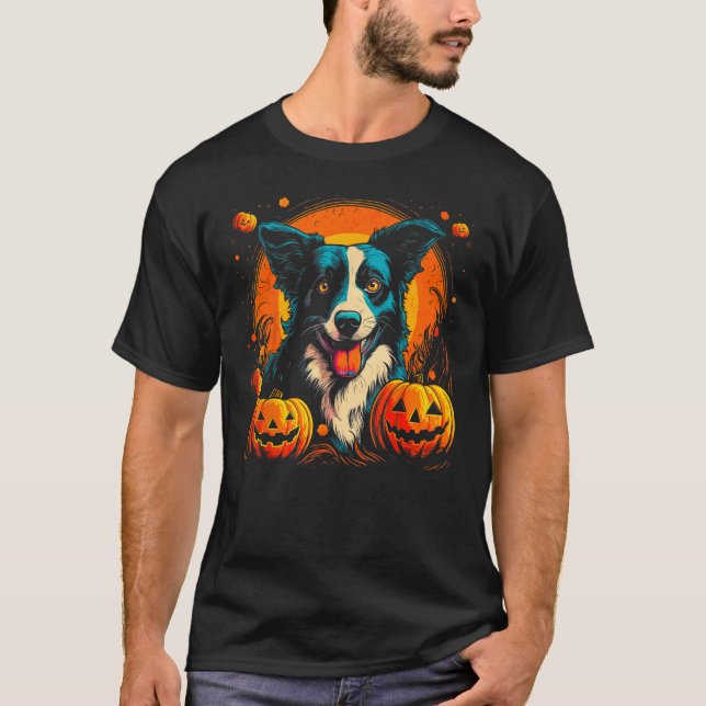 Border Collie Dog Halloween Theme T-Shirt (Vorderseite)