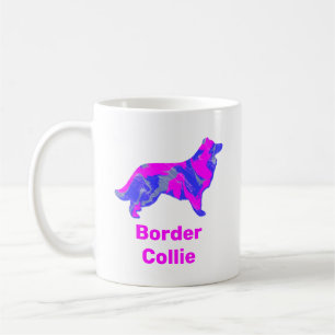 Border Collie Dog Hot Pink & Blue Silhouette Kaffeetasse