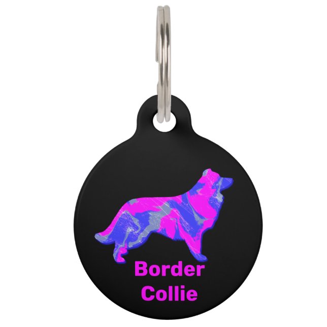 Border Collie Dog Hot Pink Haustiermarke (Vorderseite)