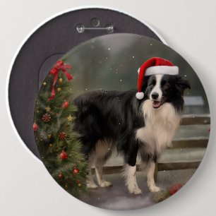 Border Collie Dog im Schnee Weihnachten Button