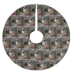 Border Collie Dog im Schnee Weihnachten Polyester Weihnachtsbaumdecke