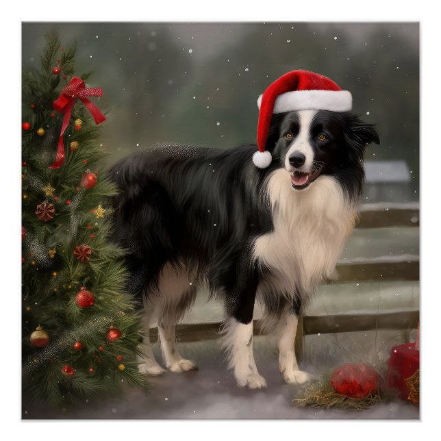 Border Collie Dog im Schnee Weihnachten Poster (Vorderseite)